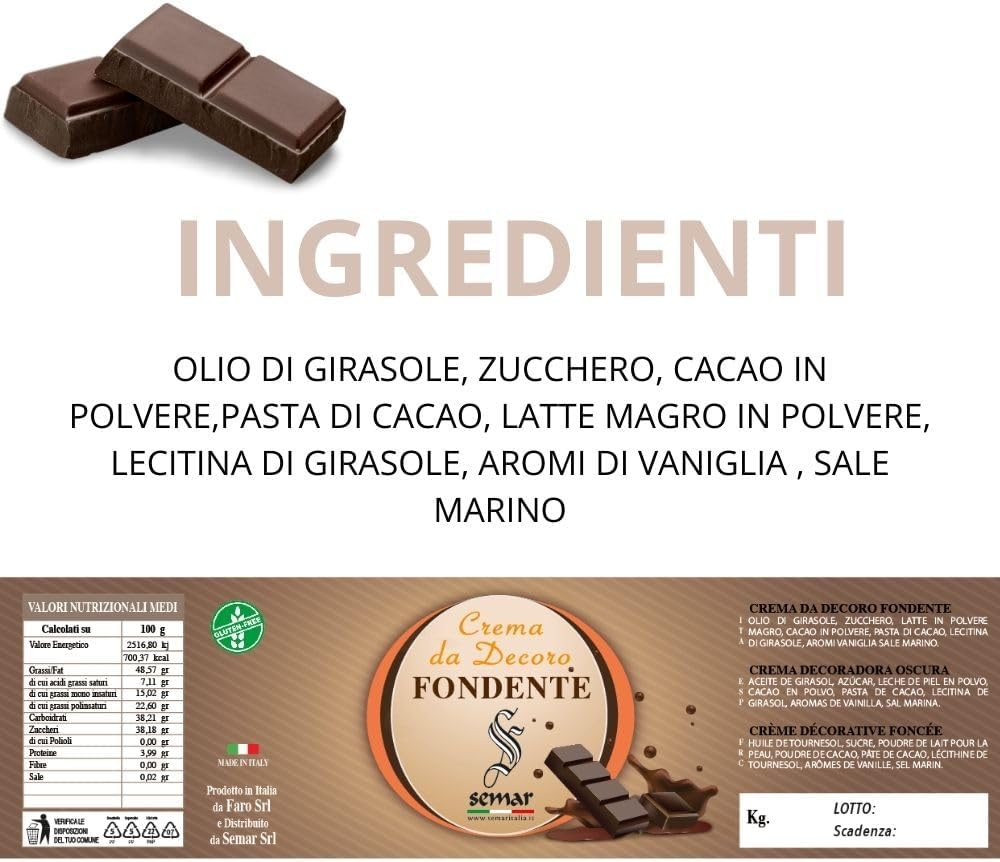 Crème à tartiner au chocolat noir – 1 kg (Sans gluten)