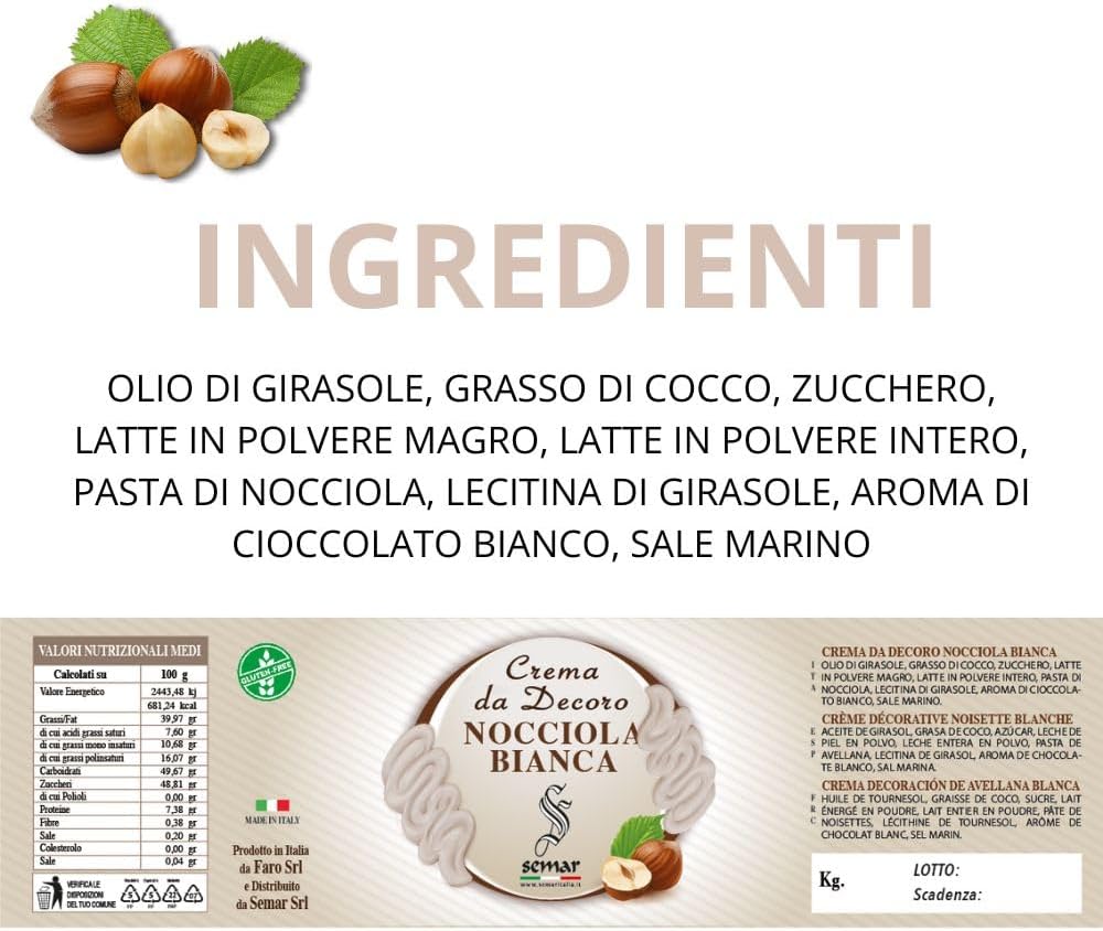 Crème à tartiner à la noisette blanche – 1 kg (Sans gluten)